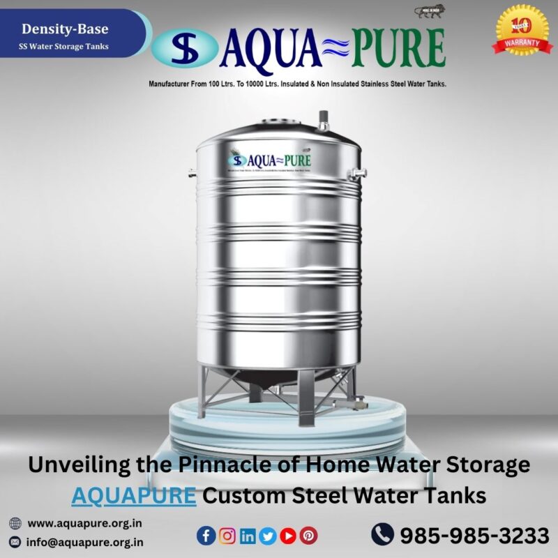 A sleek stainless steel water storage tank by Aquapure, symbolizing durability and purity.